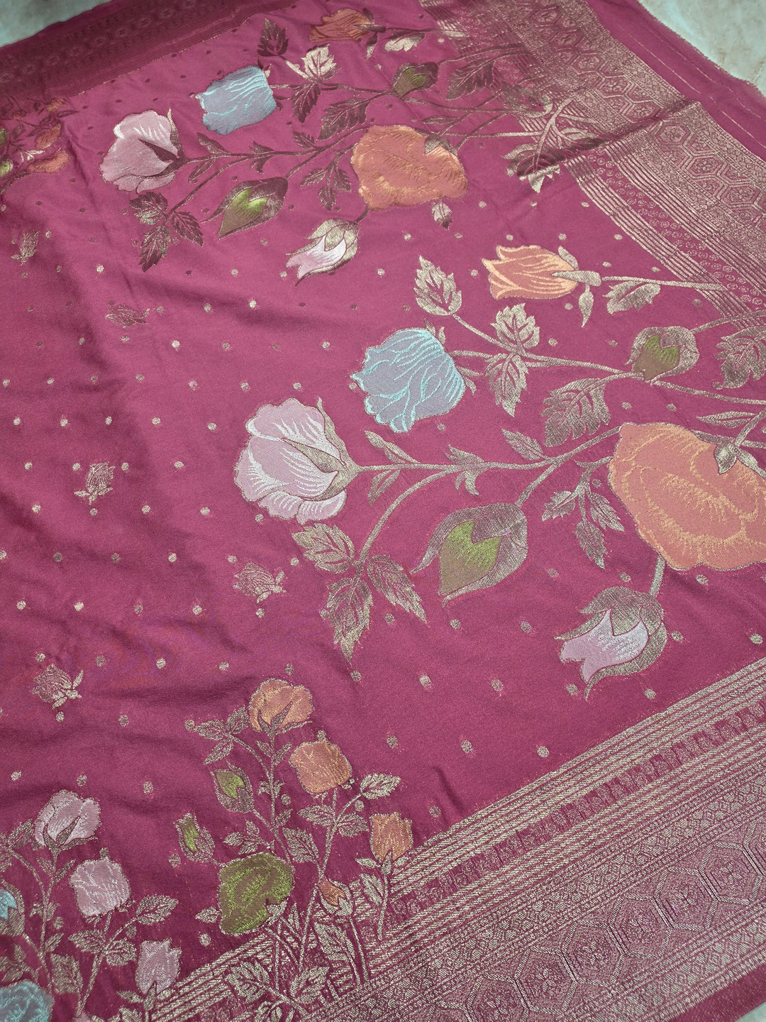 KHADDI GEROGETTE IN PEACH WITH PANCHRANG BOOTA