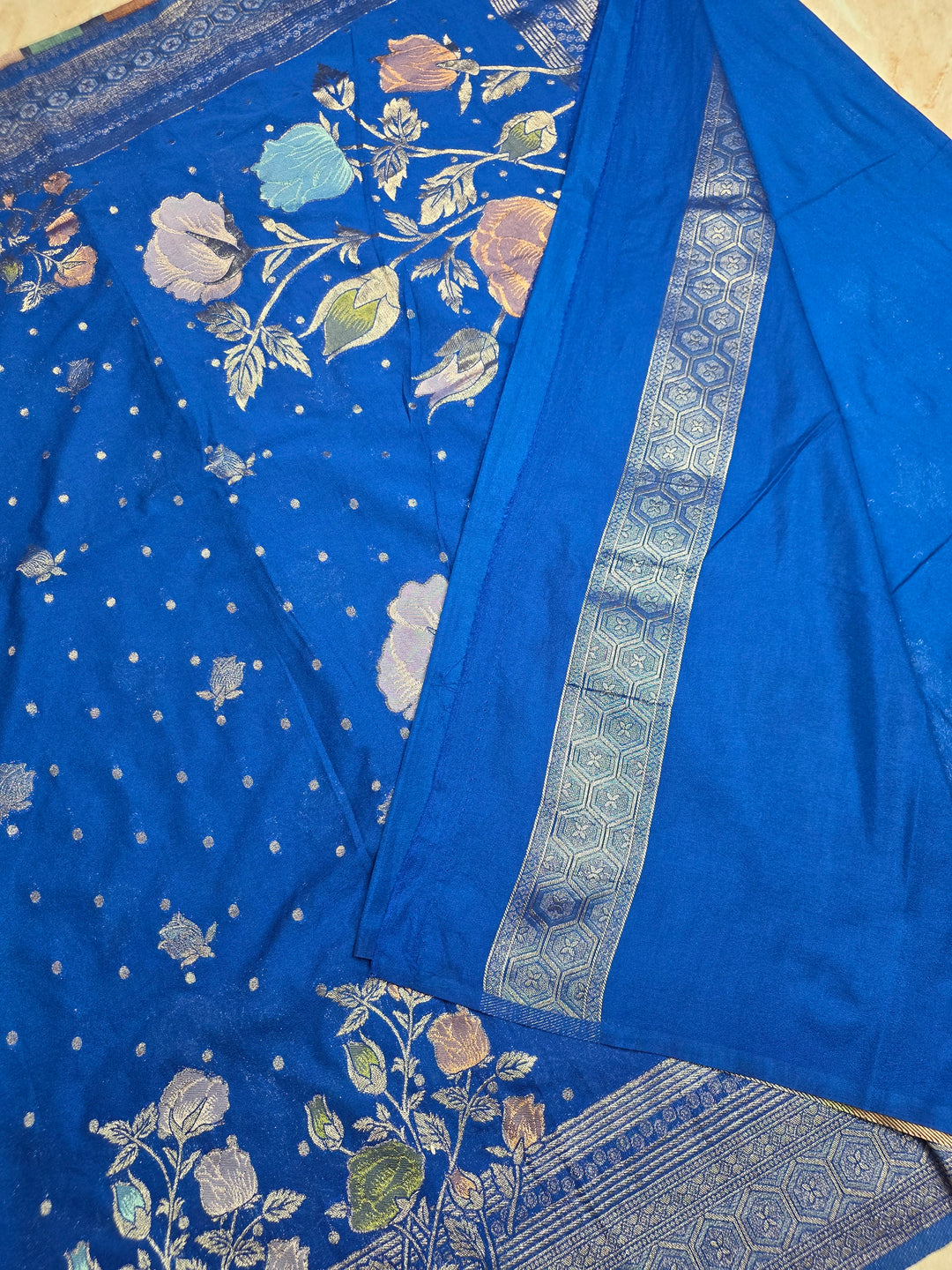 KHADDI GEROGETTE IN ROYAL BLUE WITH PANCHRANG BOOTA