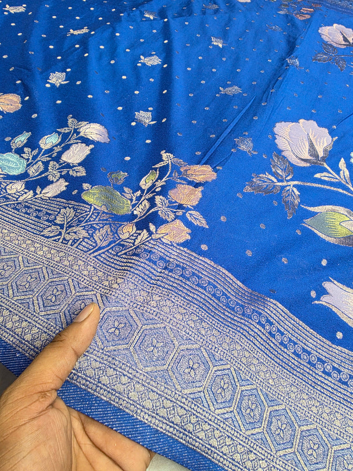 KHADDI GEROGETTE IN ROYAL BLUE WITH PANCHRANG BOOTA