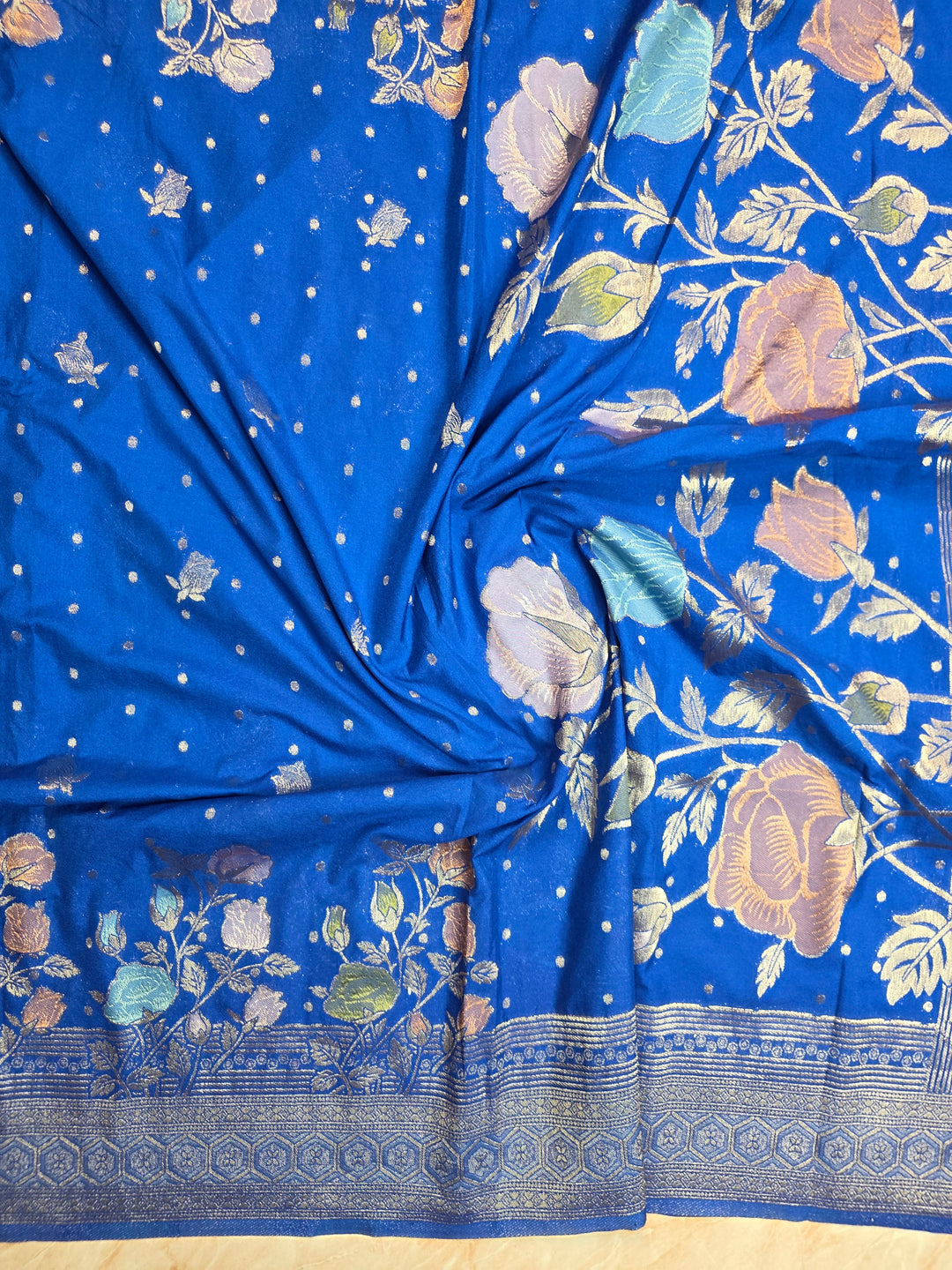 KHADDI GEROGETTE IN ROYAL BLUE WITH PANCHRANG BOOTA