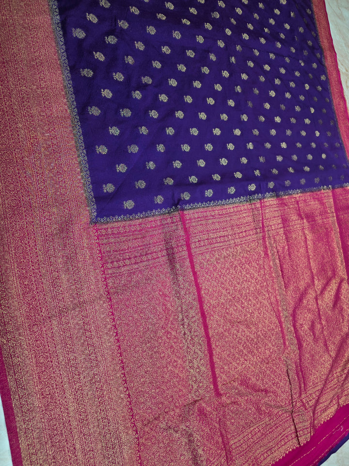 KHADDI GEROGETTE IN VIOLET WITH RANI BORDER