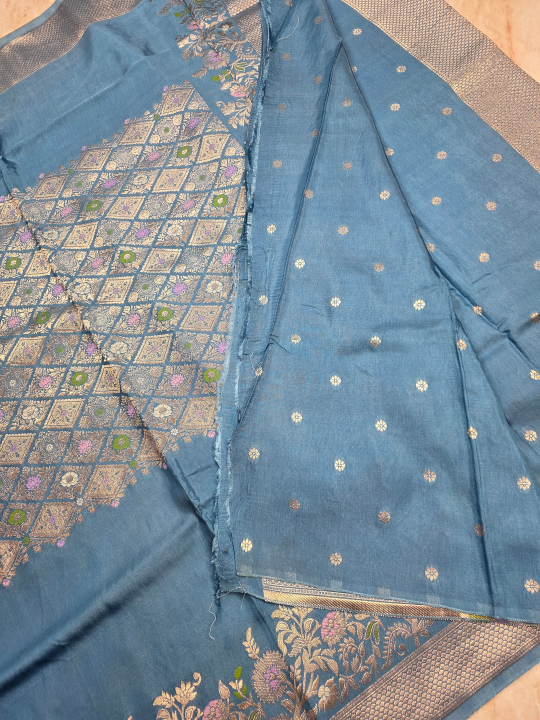 RUSSIAN SILK IN CENTRALISED BOUTIQUE STYLE IN POWDER BLUE COLOUR