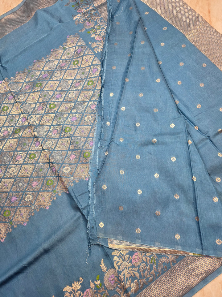 RUSSIAN SILK IN CENTRALISED BOUTIQUE STYLE IN POWDER BLUE COLOUR