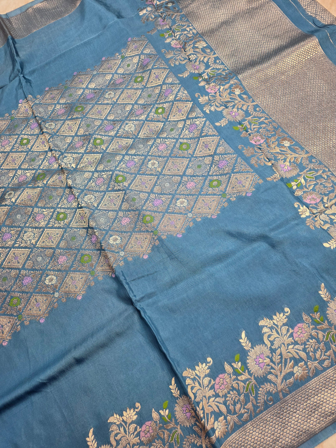 RUSSIAN SILK IN CENTRALISED BOUTIQUE STYLE IN POWDER BLUE COLOUR