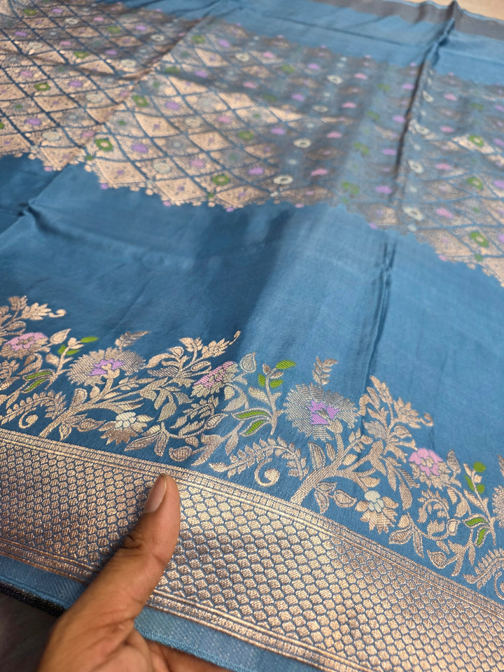 RUSSIAN SILK IN CENTRALISED BOUTIQUE STYLE IN POWDER BLUE COLOUR