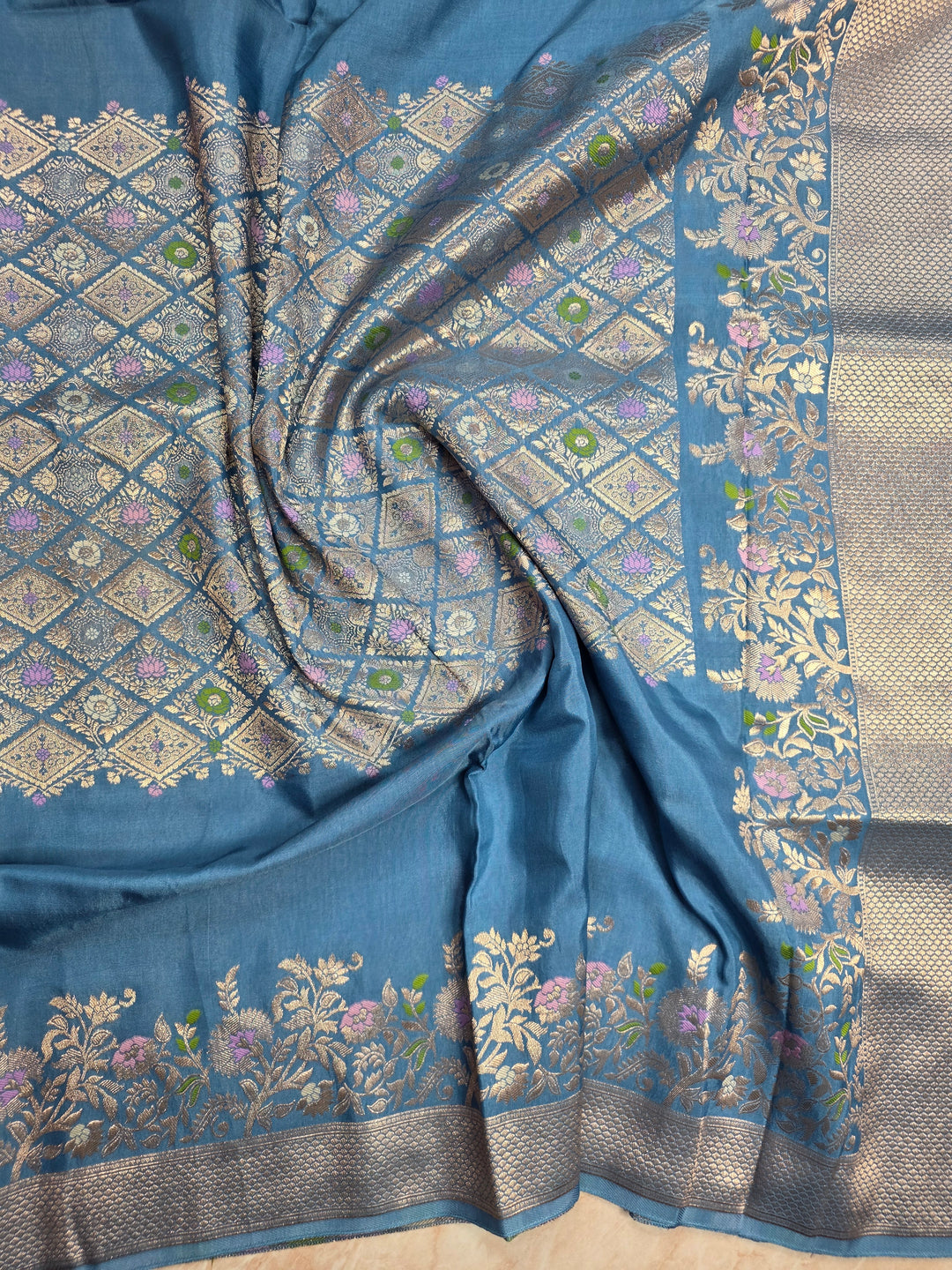 RUSSIAN SILK IN CENTRALISED BOUTIQUE STYLE IN POWDER BLUE COLOUR