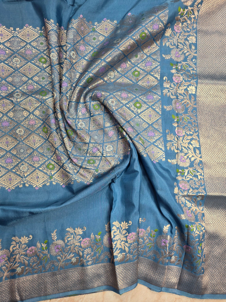 RUSSIAN SILK IN CENTRALISED BOUTIQUE STYLE IN POWDER BLUE COLOUR