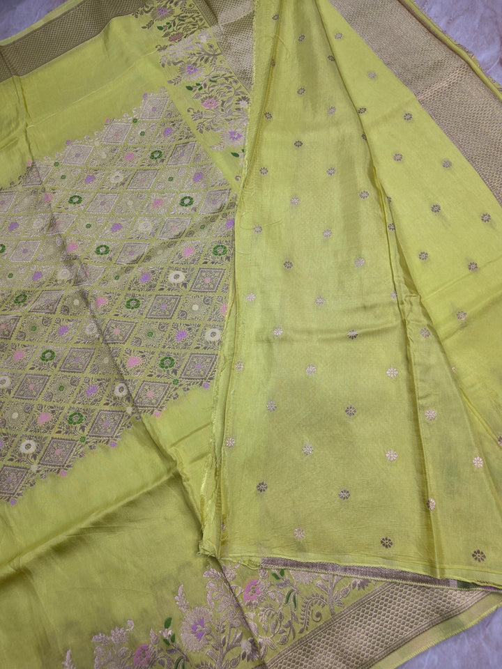 RUSSIAN SILK WITH CENTRALISEED BOUTIQUE STYLE IN LIME COLOUR