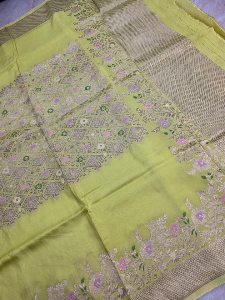 RUSSIAN SILK WITH CENTRALISEED BOUTIQUE STYLE IN LIME COLOUR