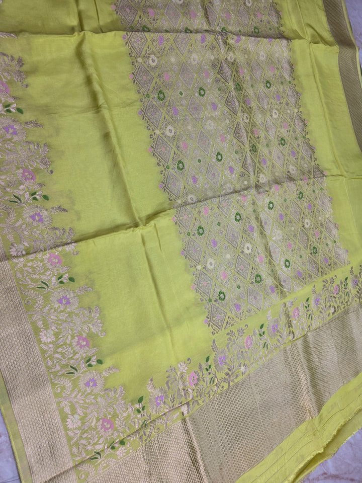 RUSSIAN SILK WITH CENTRALISEED BOUTIQUE STYLE IN LIME COLOUR