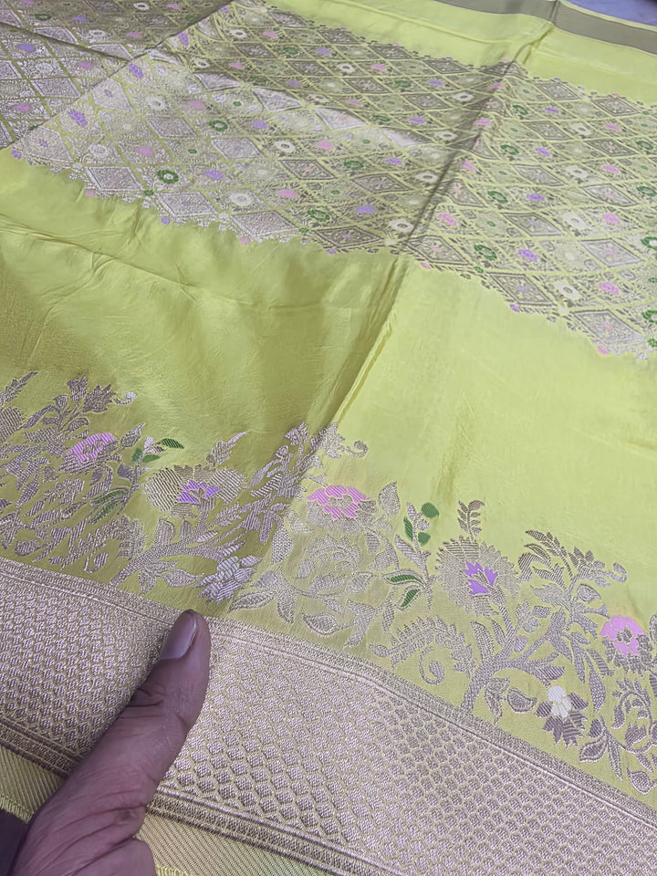 RUSSIAN SILK WITH CENTRALISEED BOUTIQUE STYLE IN LIME COLOUR