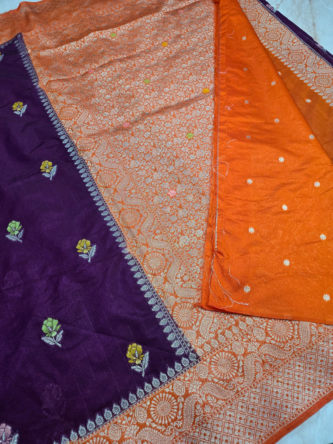 PAPER SILK MINAKAR SAREE IN MAGENTA WITH ORANGE BORDER