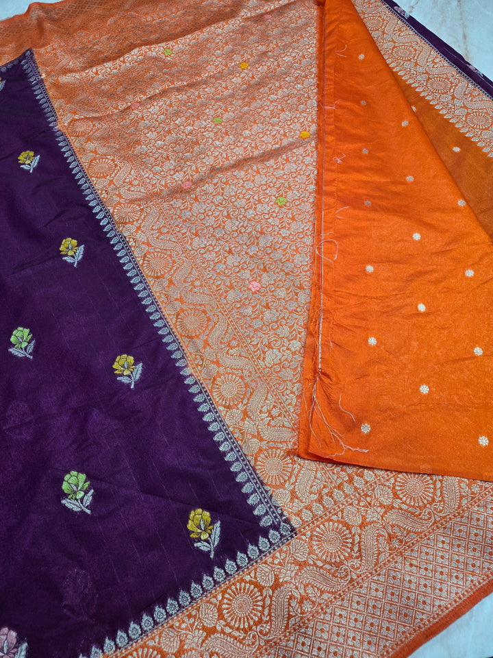 PAPER SILK MINAKAR SAREE IN MAGENTA WITH ORANGE BORDER