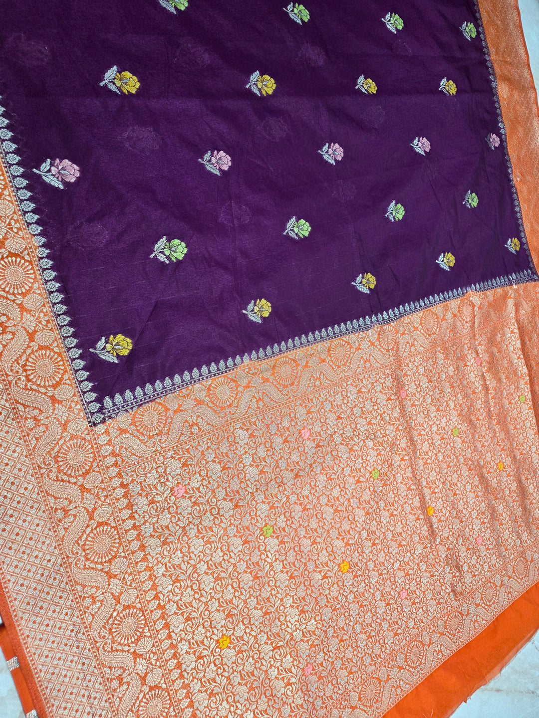 PAPER SILK MINAKAR SAREE IN MAGENTA WITH ORANGE BORDER