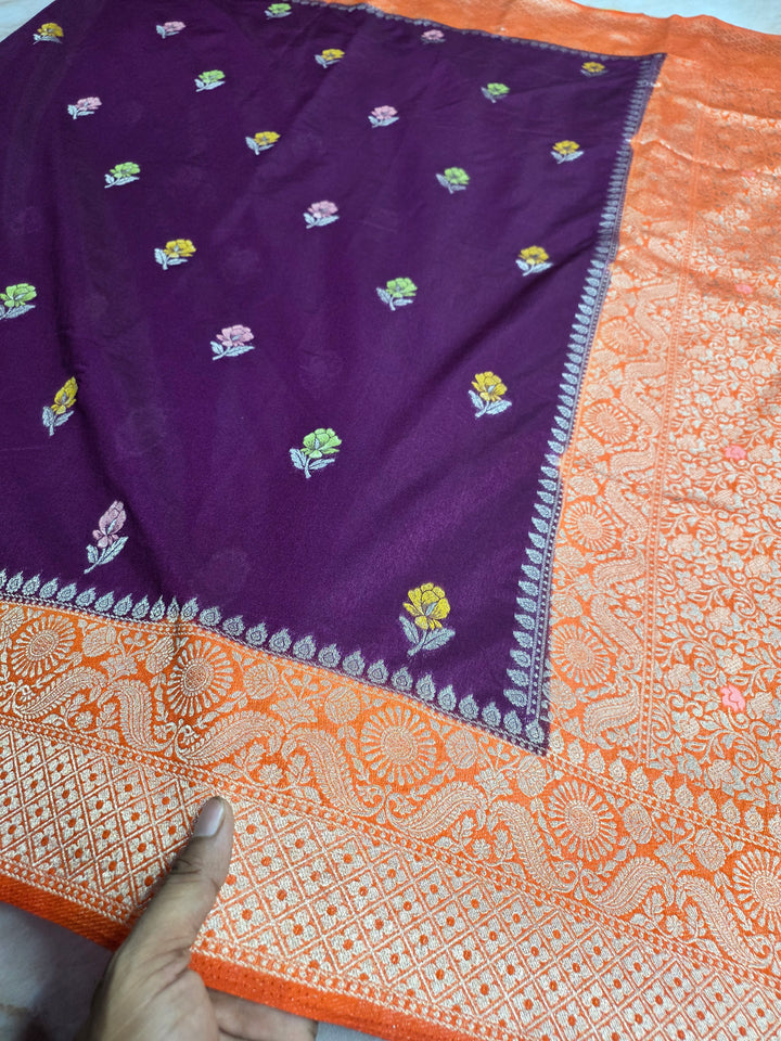 PAPER SILK MINAKAR SAREE IN MAGENTA WITH ORANGE BORDER