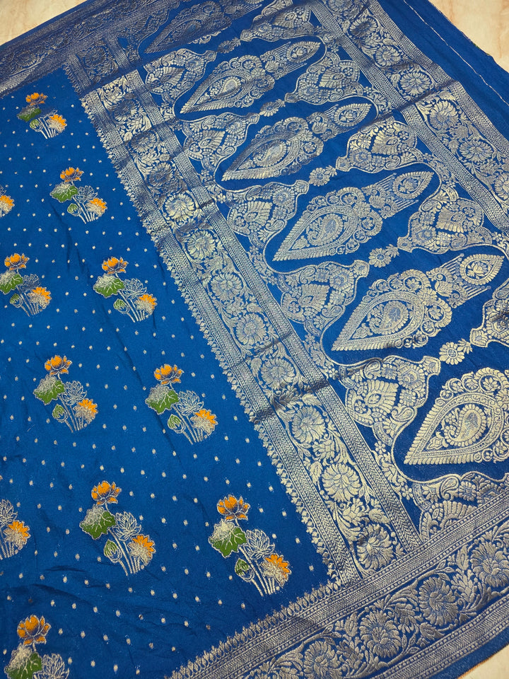KHADDI GEROGETTE IN ROYAL BLUE WITH PANCHRANG BOOTA