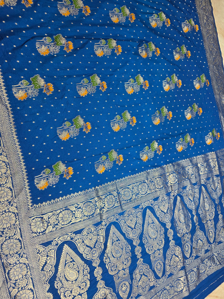 KHADDI GEROGETTE IN ROYAL BLUE WITH PANCHRANG BOOTA