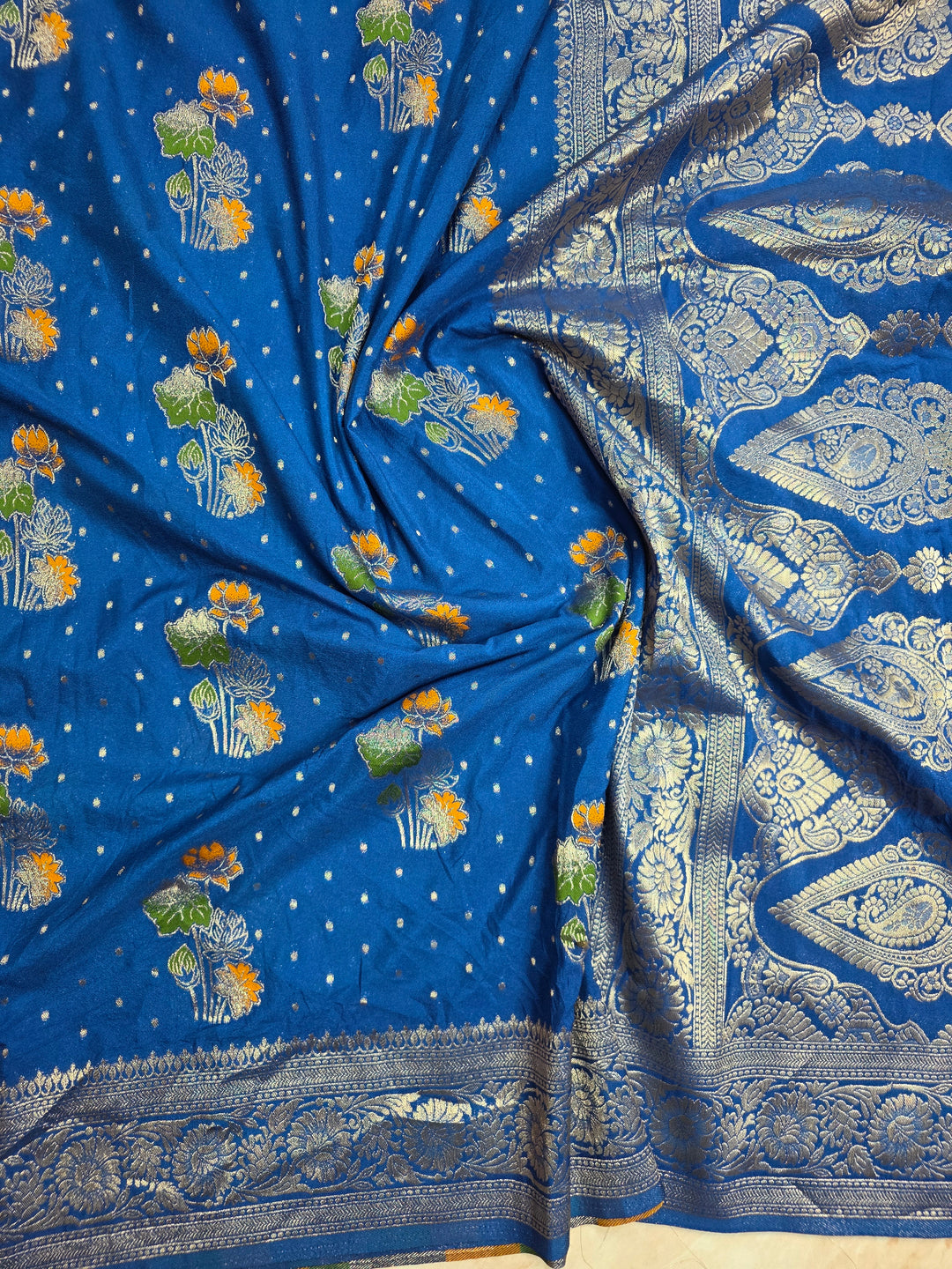 KHADDI GEROGETTE IN ROYAL BLUE WITH PANCHRANG BOOTA