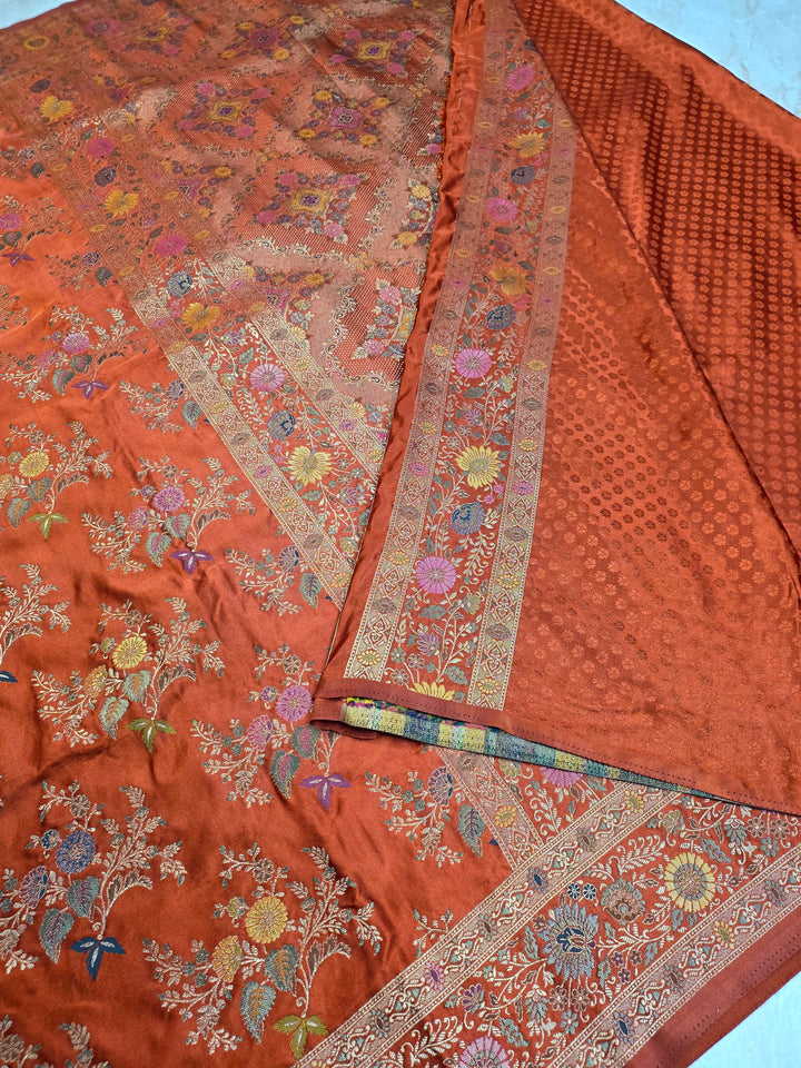 MASHRU KATAN SILK IN ORANGE COLOUR WITH MINAKARI ZARIWORK