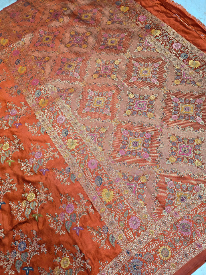 MASHRU KATAN SILK IN ORANGE COLOUR WITH MINAKARI ZARIWORK