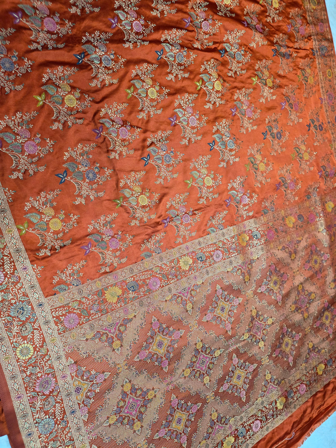 MASHRU KATAN SILK IN ORANGE COLOUR WITH MINAKARI ZARIWORK