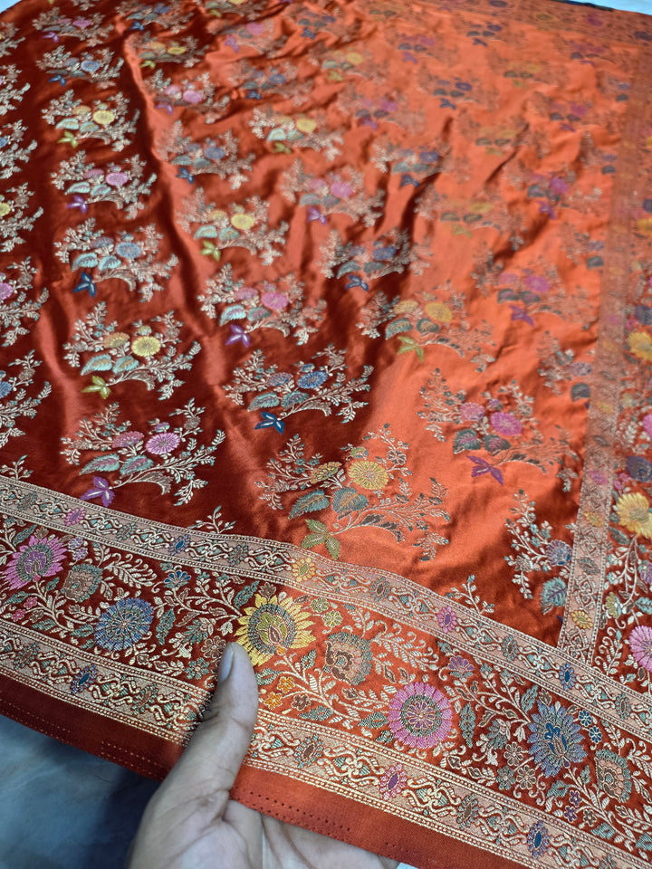 MASHRU KATAN SILK IN ORANGE COLOUR WITH MINAKARI ZARIWORK