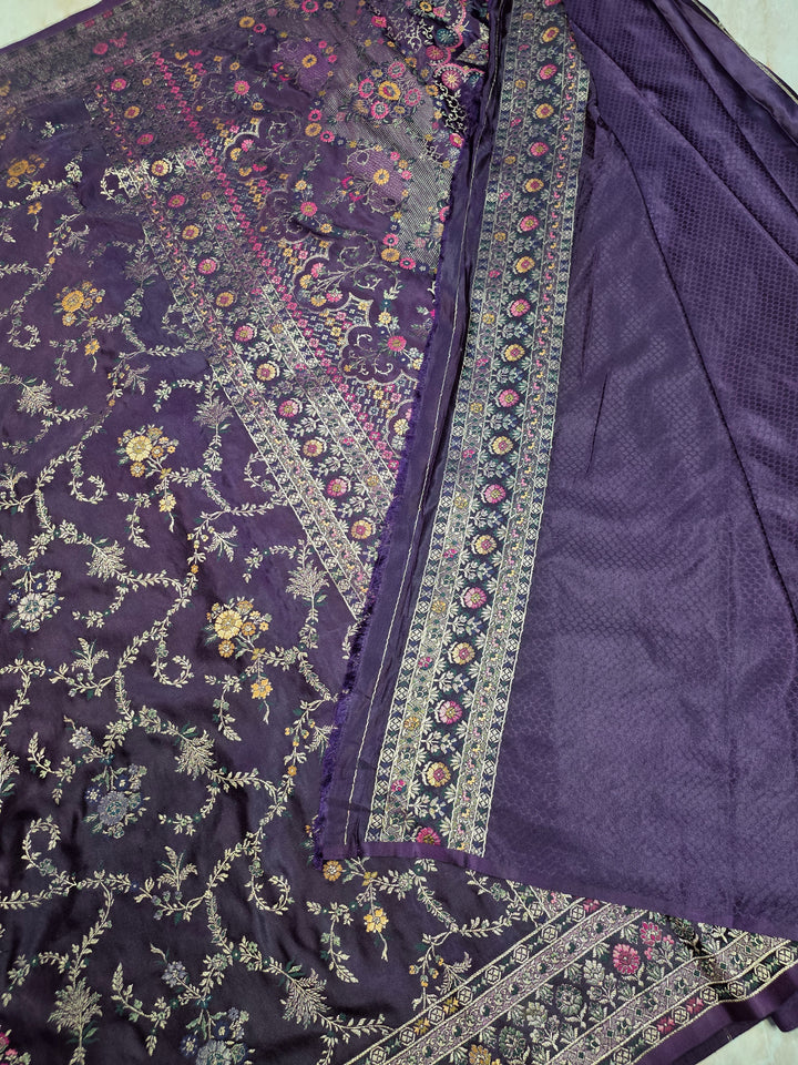 MASHRU KATAN SILK IN ROYAL PURPLE WITH MINAKARI ZARIWORK
