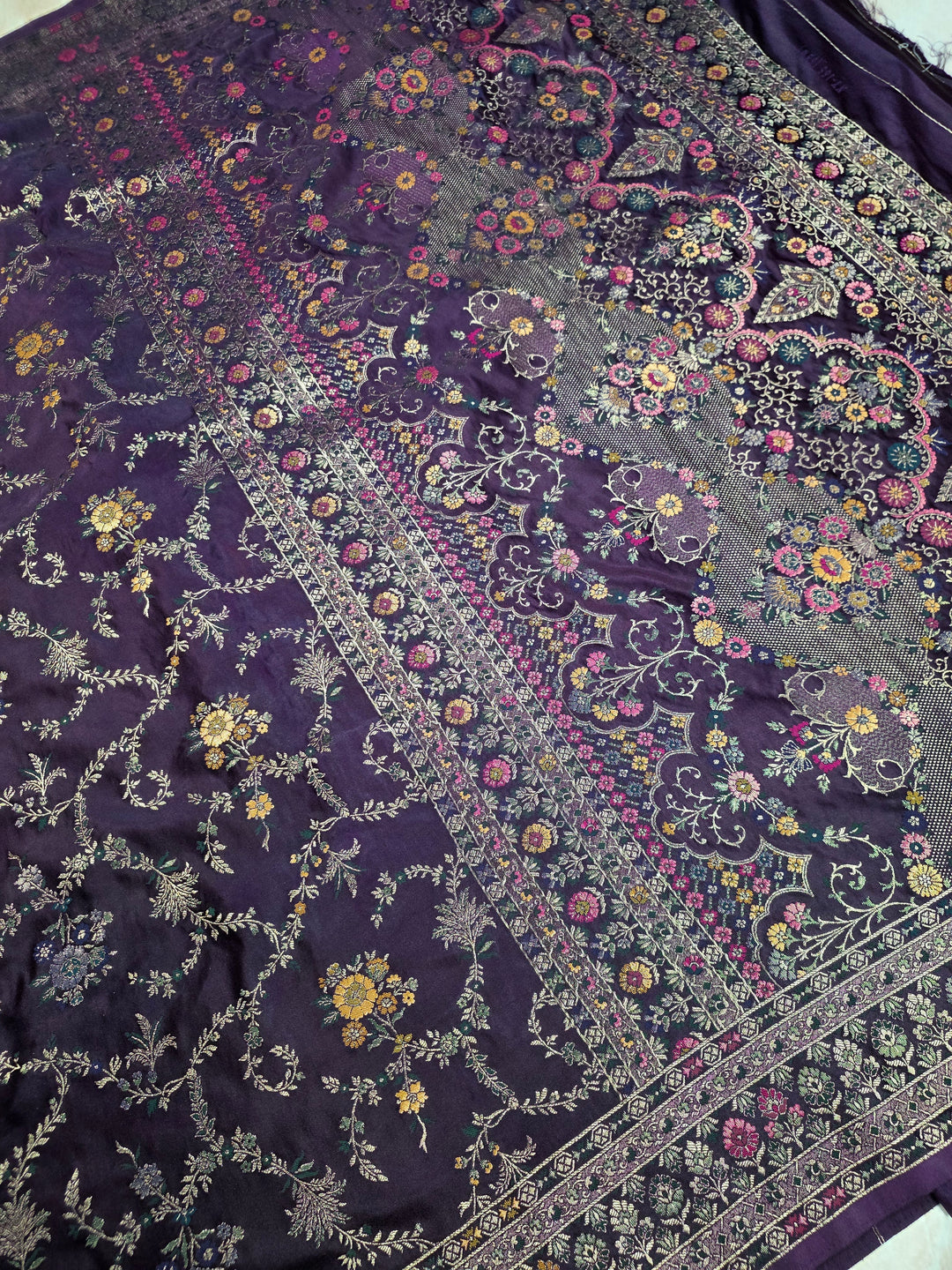 MASHRU KATAN SILK IN ROYAL PURPLE WITH MINAKARI ZARIWORK