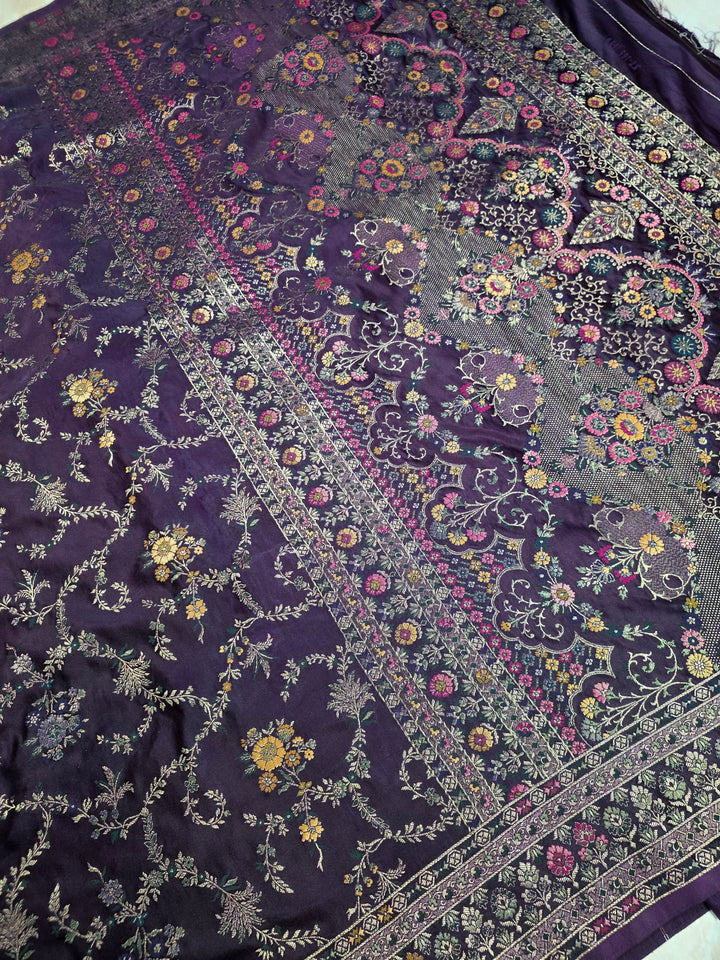 MASHRU KATAN SILK IN ROYAL PURPLE WITH MINAKARI ZARIWORK