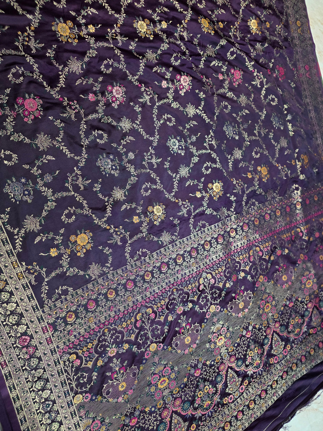 MASHRU KATAN SILK IN ROYAL PURPLE WITH MINAKARI ZARIWORK