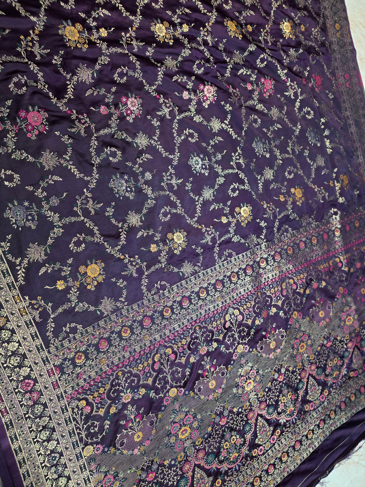 MASHRU KATAN SILK IN ROYAL PURPLE WITH MINAKARI ZARIWORK