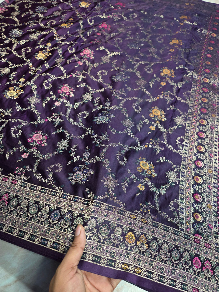 MASHRU KATAN SILK IN ROYAL PURPLE WITH MINAKARI ZARIWORK