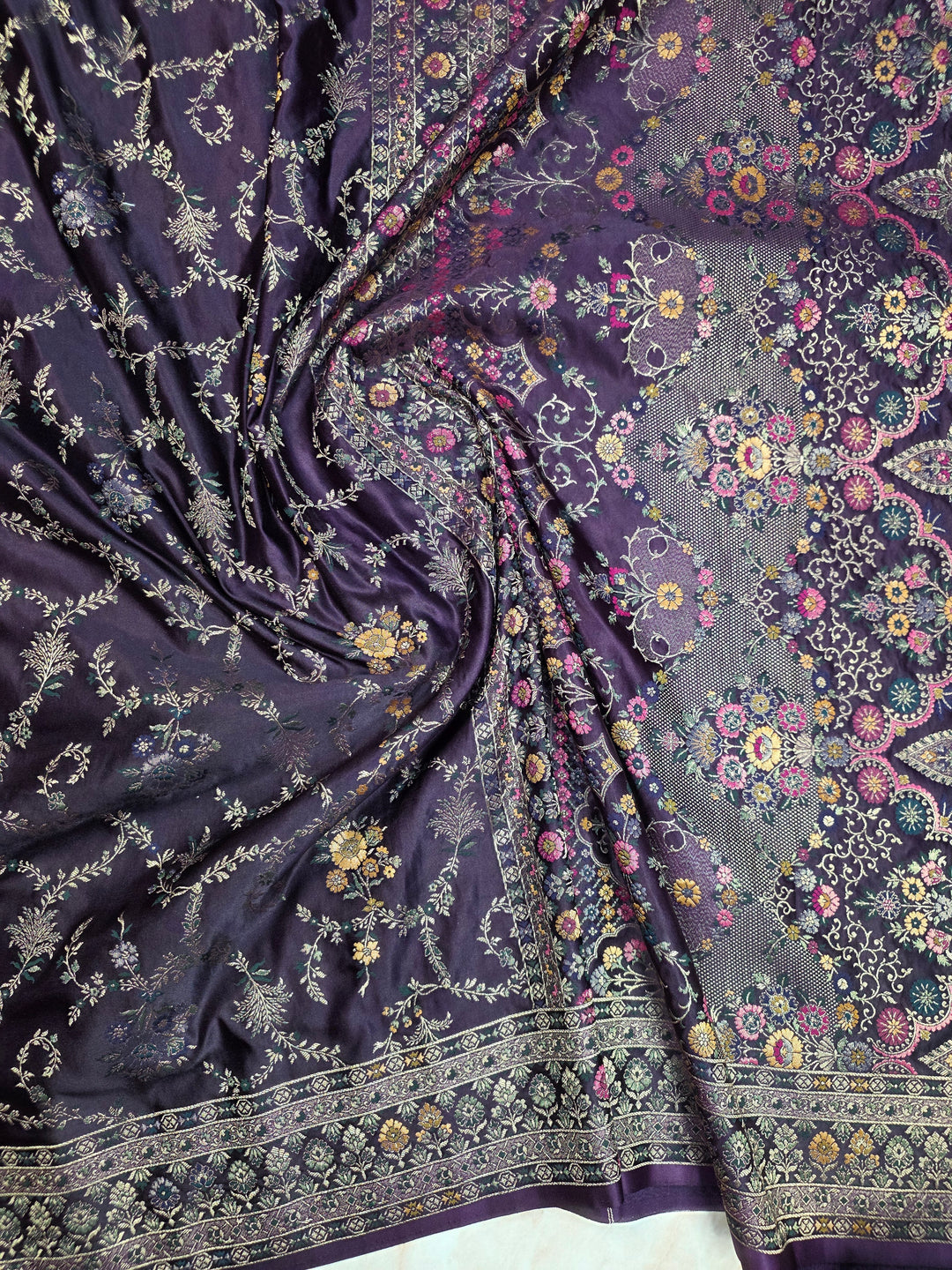 MASHRU KATAN SILK IN ROYAL PURPLE WITH MINAKARI ZARIWORK