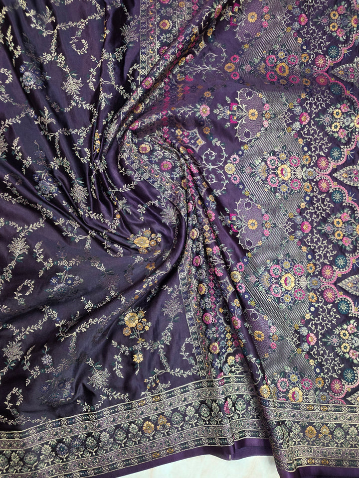 MASHRU KATAN SILK IN ROYAL PURPLE WITH MINAKARI ZARIWORK