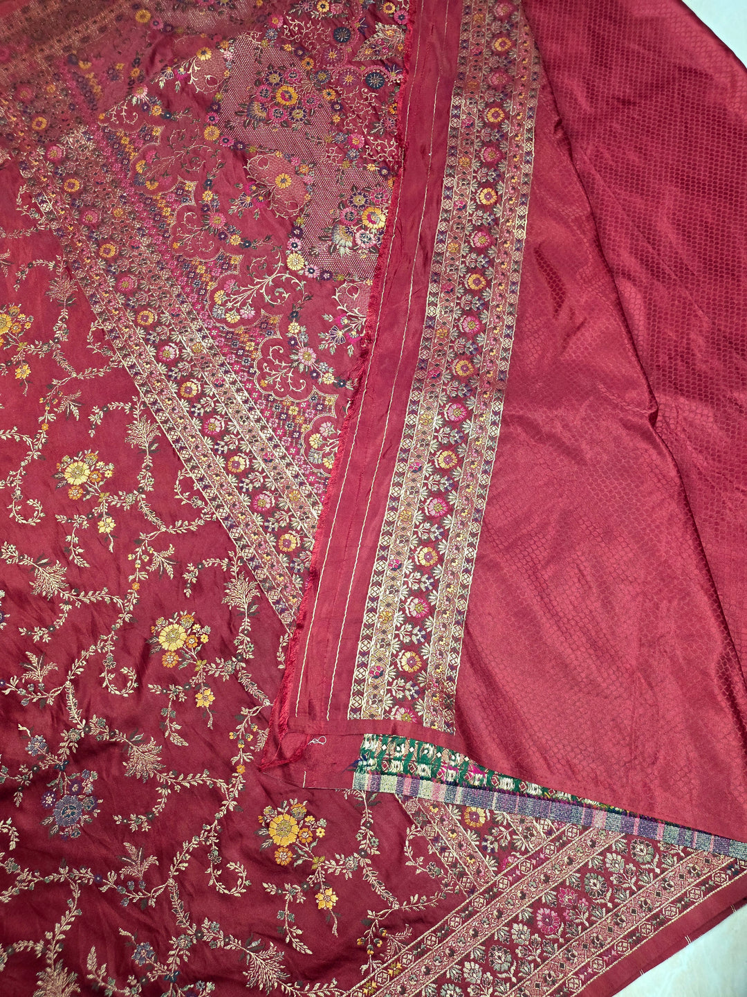 MASHRU KATAN SILK IN DARK RED WITH MINAKARI ZARIWORK