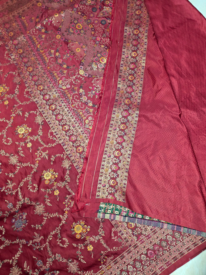 MASHRU KATAN SILK IN DARK RED WITH MINAKARI ZARIWORK
