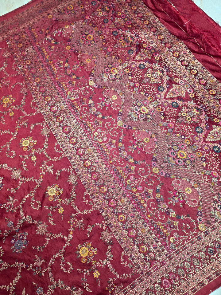 MASHRU KATAN SILK IN DARK RED WITH MINAKARI ZARIWORK