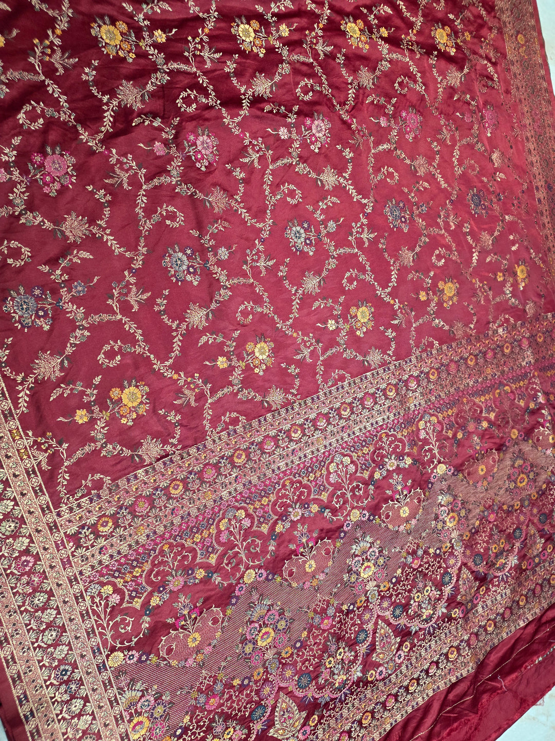 MASHRU KATAN SILK IN DARK RED WITH MINAKARI ZARIWORK