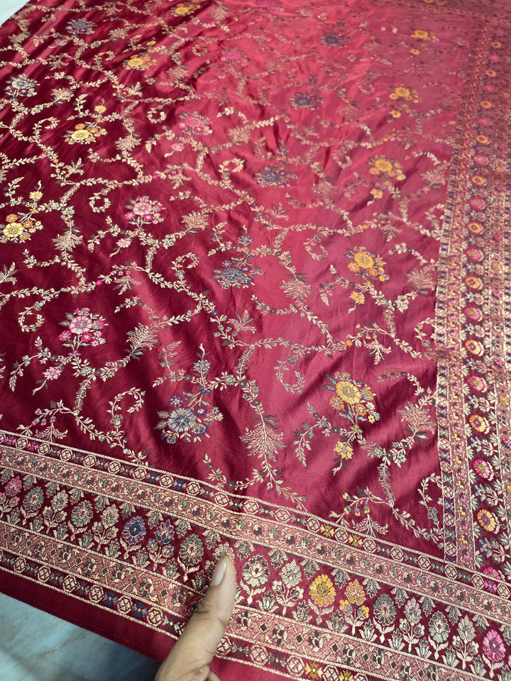 MASHRU KATAN SILK IN DARK RED WITH MINAKARI ZARIWORK