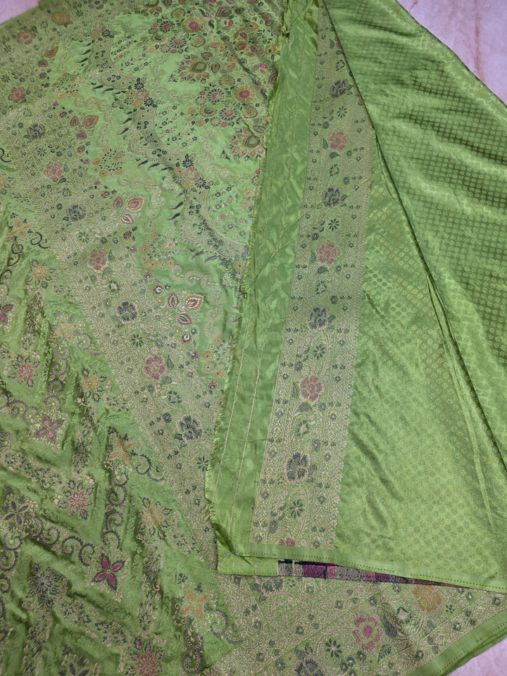 MASHRU KATANN SILK IN PARROT GREEN WITH MINAKARI ZARIWORK