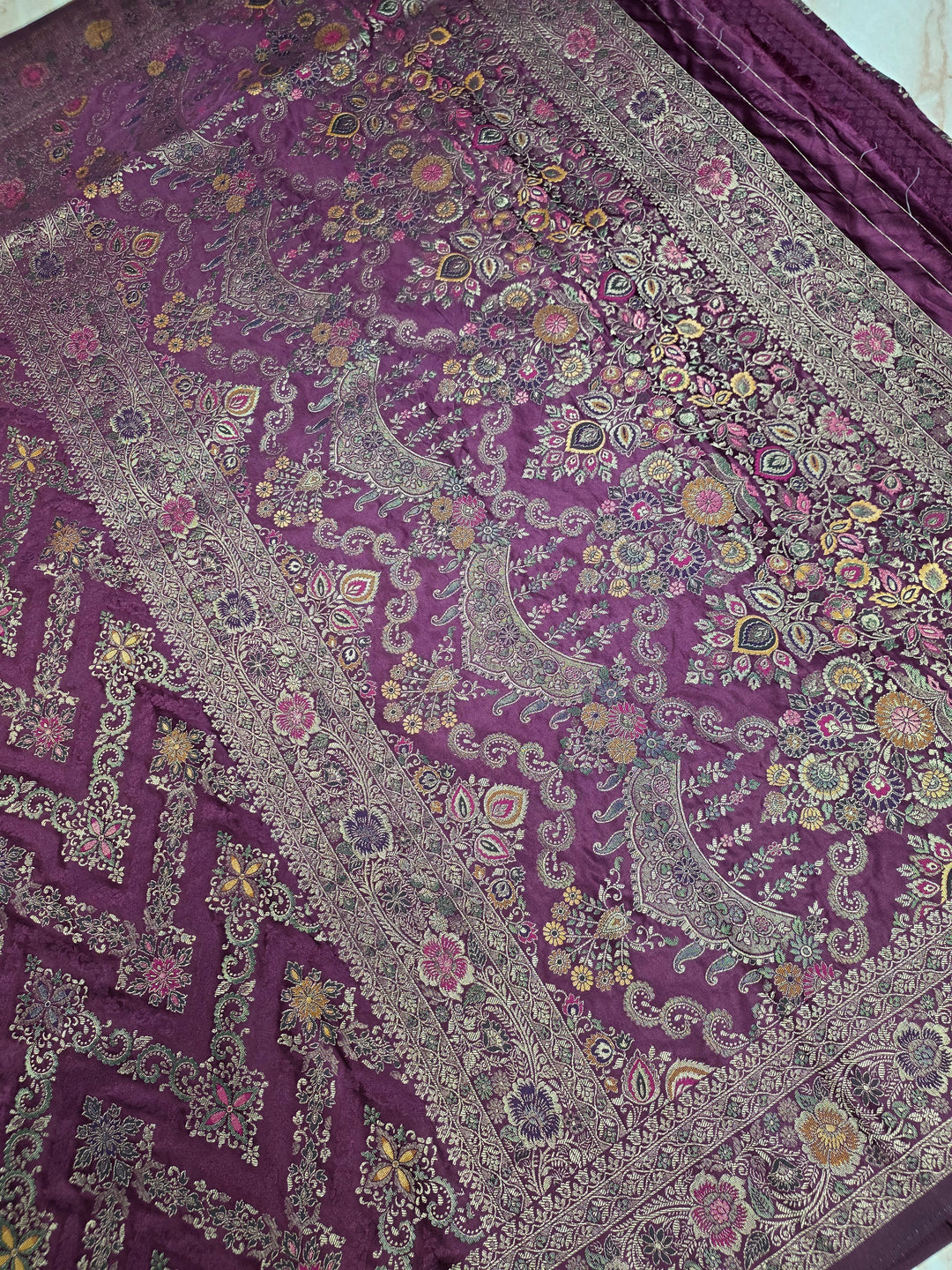 MASHRU KATAN SILK IN MAGENTA WITH MINAKARI WORK