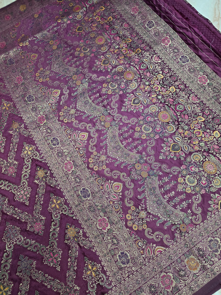 MASHRU KATAN SILK IN MAGENTA WITH MINAKARI WORK