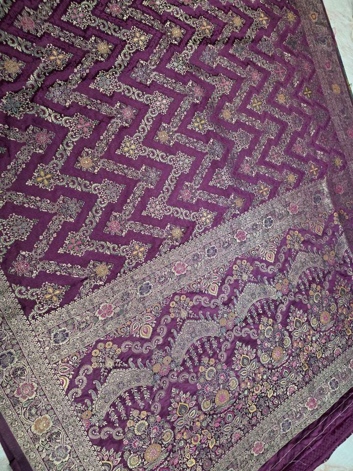 MASHRU KATAN SILK IN MAGENTA WITH MINAKARI WORK