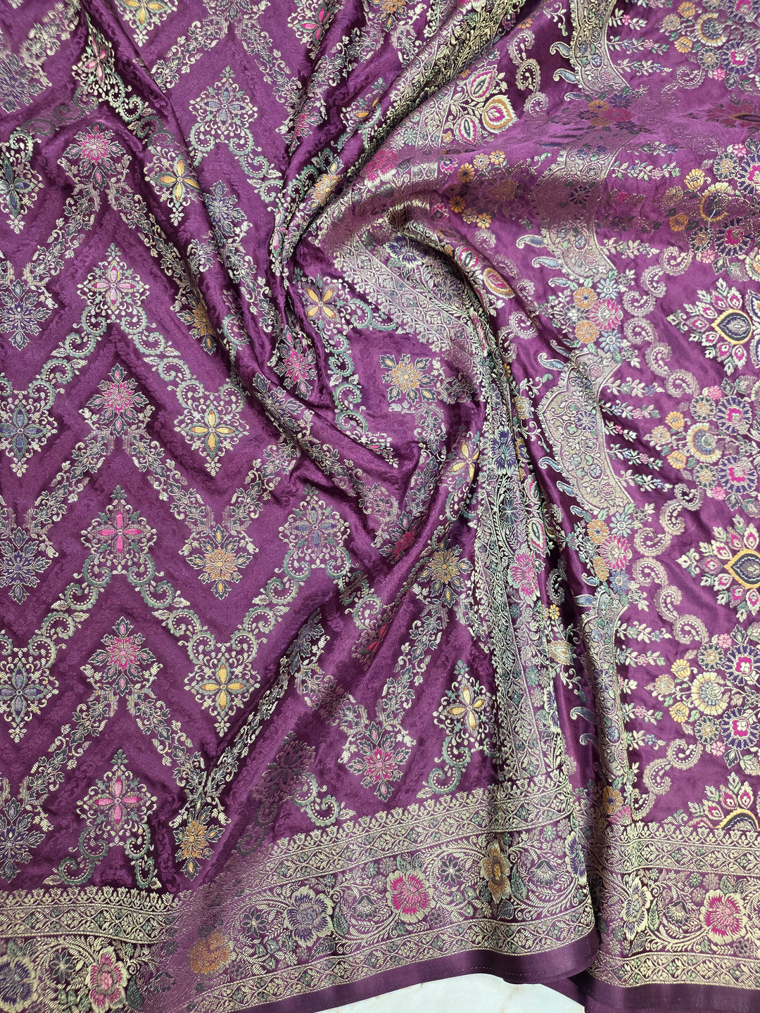 MASHRU KATAN SILK IN MAGENTA WITH MINAKARI WORK