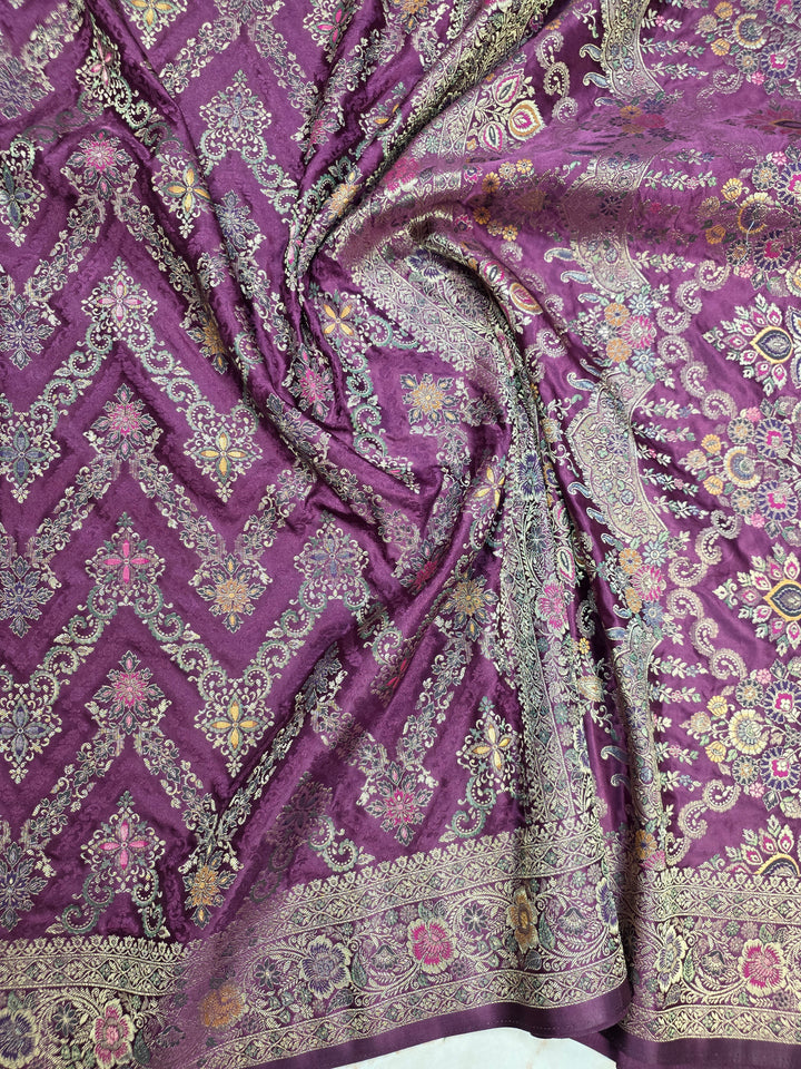 MASHRU KATAN SILK IN MAGENTA WITH MINAKARI WORK