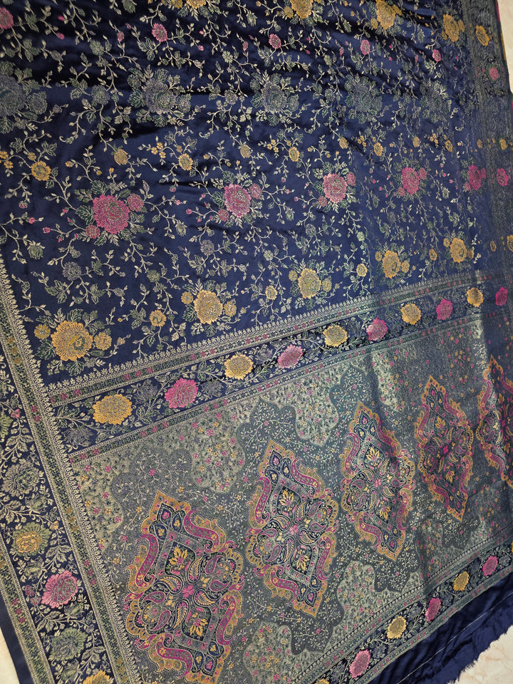 MASHRU KATAN SILK IN NAVY BLUE WITH MINAKARI JAAL WORK