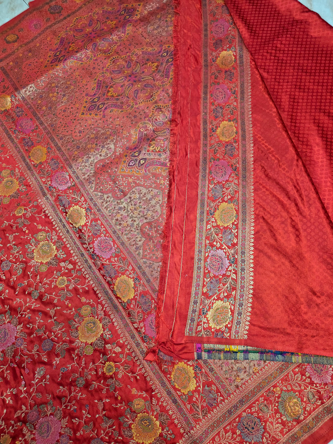 MASHRU KATAN SILK IN CRIMSON RED WITH MINAKARI ZARIWORK