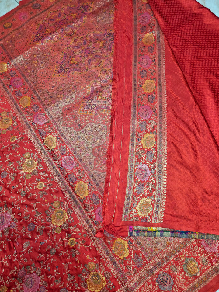 MASHRU KATAN SILK IN CRIMSON RED WITH MINAKARI ZARIWORK