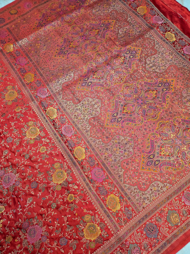MASHRU KATAN SILK IN CRIMSON RED WITH MINAKARI ZARIWORK