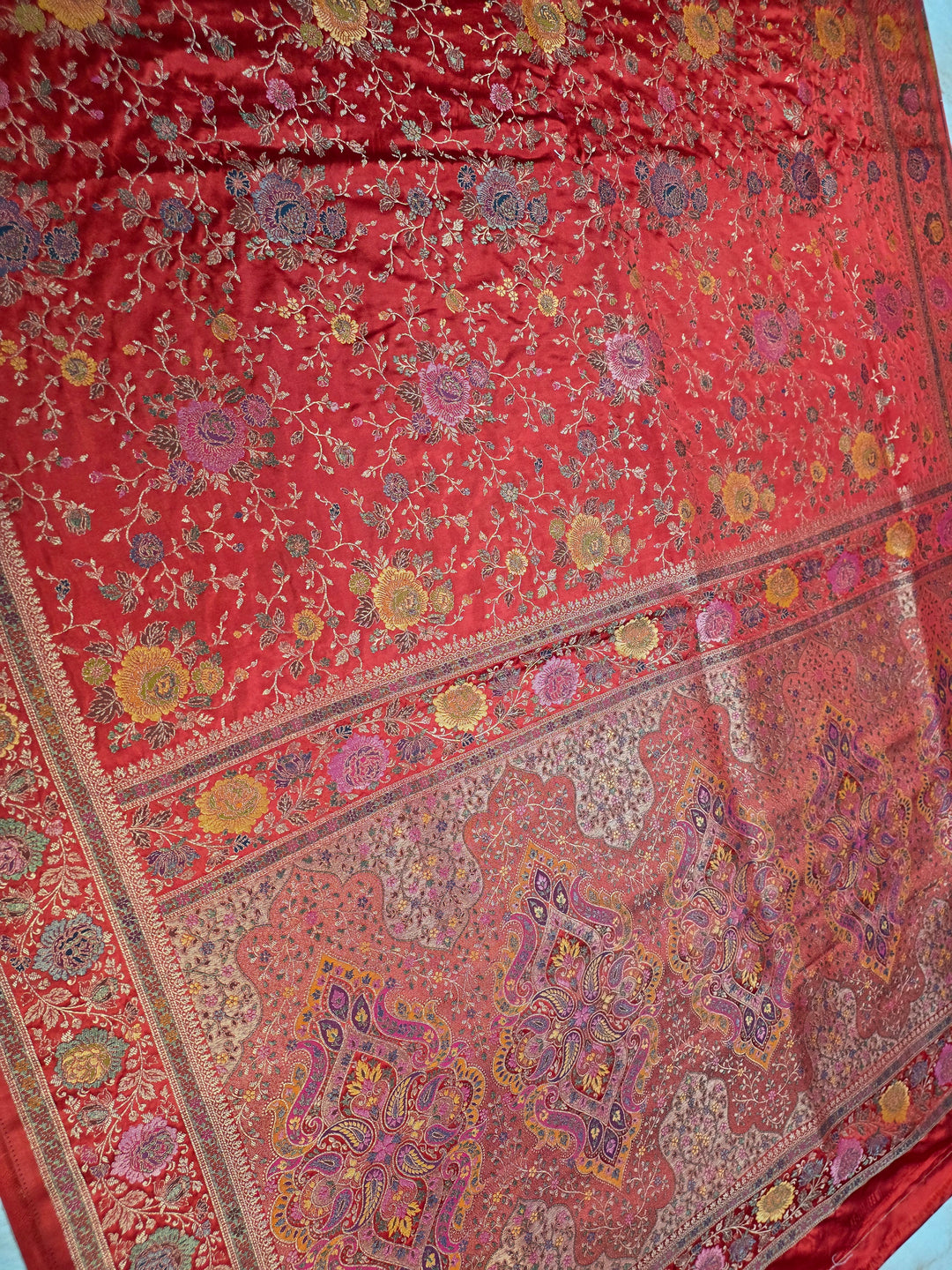 MASHRU KATAN SILK IN CRIMSON RED WITH MINAKARI ZARIWORK